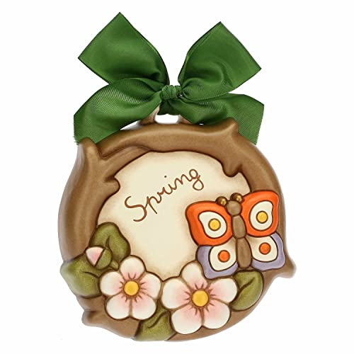 THUN - Formella Spring, Formella in Ceramica Decorata a Mano con Farfalla Poggiata su Ramo in Fiore, 15.5x3.9x15.5 cm h