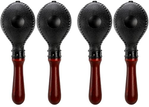 Suwimut Set of 4 Wood Concert Maracas, Rumba Shakers Rattle Hand Percussion, Great Musical Instrument Stimulating Salsa Rhythm with ABS Plastic Shells and Wooden Handles for Party Fun, Games (Black)