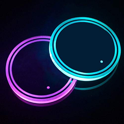 WedFeir LED Car Coasters, 2pcs Luminescent Cup Pad with 7 Colors, USB Charging, Vibration-Sensing, Acrylic Material, Automotive Cup Holders