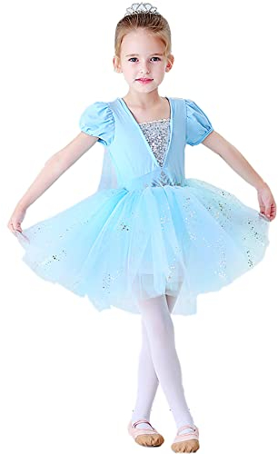 Lito Angels Prinzessin Elsa Ballettkleid Ballerina Kostüm für Kinder Mädchen, Ballett Kleid Tutu Tanzkleid mit Cape, Größe 5-6 Jahre, Blau