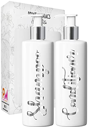 Print Maniacs 2 Set Mrs Hinch Inspired White Personalised Dispenser Pump Bottles Shampoo Conditioner (Silver)