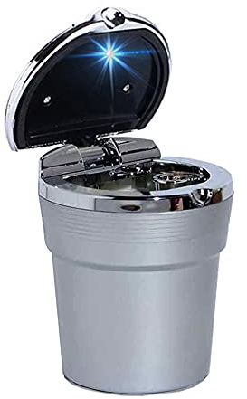 R24CS Auto Aschenbecher mit Deckel und LED Beleuchtung – Tragbarer rauchfreier Aschenbecher für Autos und Outdoor Camping mit blauer LED-Lichtanzeige