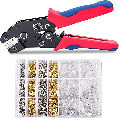 Kit de crimpadora JST, herramienta de crimpado Flytuo JST con 720 conectores de pala macho y hembra y mangas aisladas de AWG 24-16/0.25-2.5 mm²