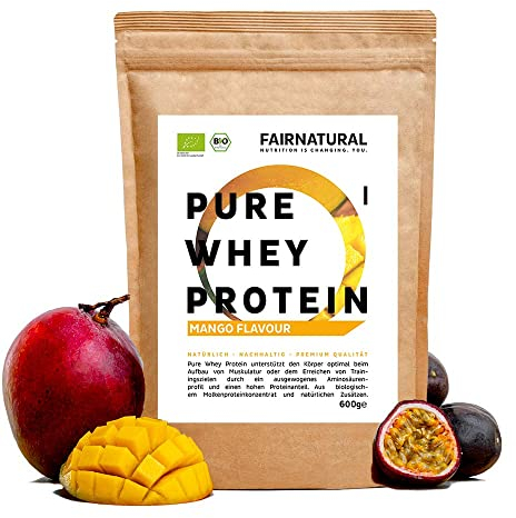 Protéine Whey BIO Mangue [d'Allemagne] sans soja - Shakes protéinés de haute qualitécertifié biologique 600g de poudre de protéine biologique de lactosérum