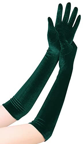 EORUBE 1920s Handschuhe für Damen Ellenbogen Lange Samt Handschuhe Halloween Party Fasching Kostüm (Dunkelgrün)