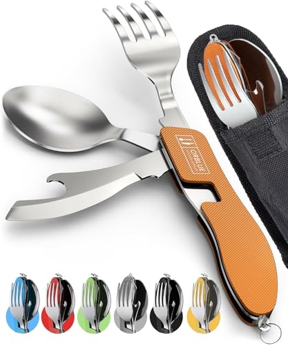 ORBLUE Campingbesteck klappbar, Outdoor Survival Besteck Set (2er-Pack), Perfekt für Camping und Wandern, Camping Messer und Besteckset 4-in-1
