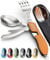 Orblue 4-in-1 Camping Cutlery Set, Portable Travel Cutlery Set with Pouch, Stainless Steel Spoon, Fork, Knife & Bottle Opener Combo Set, 2-Pack Orange