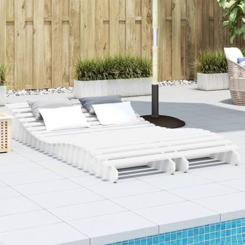 SKTQYQO Chaises longues en bois massif de pin, 2 pièces, couleur blanche, 205 x 60 x 31,5 cm, pour piscine, jardin, balcon, design ergonomique et structure robuste