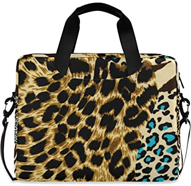 Tiger Print Zebra Skin Leopard Texture Animal Skin Background Laptop Messenger Bag Tablet Briefcase, Case Sleeve Suitable for 14 inches to 16 inches with Adjustable Shoulder Strap