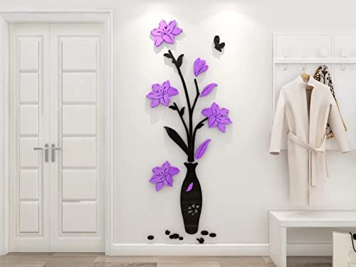 3D Flowers Wall Stickers Vase Mirror Wall Murals DIY Art Home Decor Decal Wallpaper for Living Room Bedroom TV Background Romantic Decoration Sticker