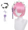 Ram Wig Mit Stirnband, X-Stiften, Blumenschleife, Anime Ram Cosplay Perücke, kurze rosa Bob-Perücke für Frauen und Mädchen (ram)
