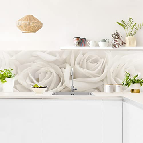 Bilderwelten Küchenrückwand Folie Glänzend 40x140 cm Weiße Rosen Spritzschutz Fliesenspiegel Küche-Rückwand Motiv Klebefolie