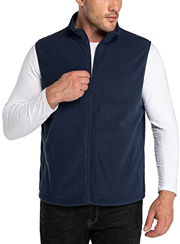 33,000ft Gilets Tops - Gilet in pile da uomo, con collo alto, ultraleggero, per attività all'aria aperta, senza maniche, in pile, con tasche con chiusura lampo, Blu mare, XXXXL