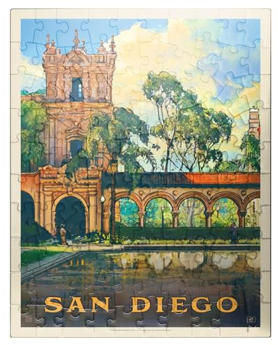 MyPuzzle San Diego CA: Balboa Park, Vintage-Poster – Premium 100 Teile Puzzle für Erwachsene