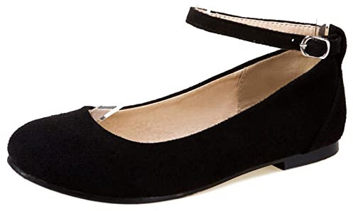 Femme Ballerines Plates Bout Rond Escarpins Confort Boucle Chaussures Plates Quotidiennes Bride Cheville, 8522Dam Noir Taille 36 EU
