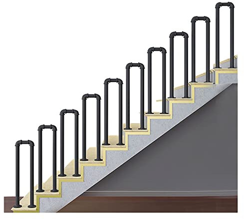 LZMZMQ Handläufe Industrierohr Geländer Handlauf 10 Stück, U-förmig Freistehend Treppe Korridor Geländer, für Terrasse/Scheune/Garage, Metall Verzinktes Rohr (Color : Black, Size : 100cm(39.4) Tall)