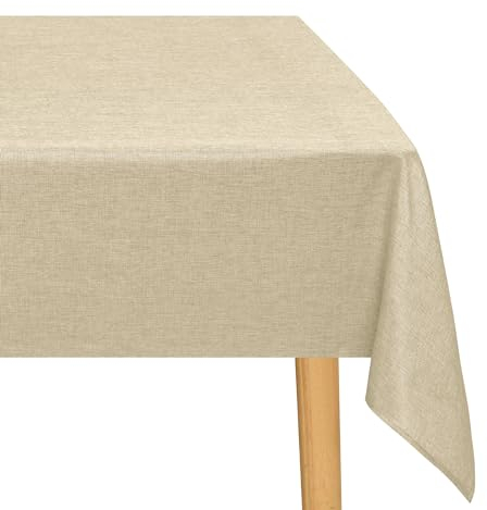 JIUZHEN Beige Tischdecke Abwaschbar Tischdecken Leinenoptik für Esszimmer, Garten, Outdoor,Hochzeiten Wasserabweisend Tischtuch Eckig 135X220 cm