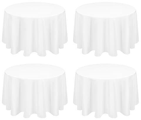 4 Stück Runde Tischdecken 177cm Weiß Hochwertige Polyester Tischdecken für Runden Tische, Flecken und Knitterfrei Waschbar Dekorative Tischdecke für Hochzeiten Bankette Küche