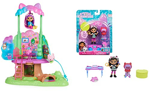 Gabby's Dollhouse 6061583 Gabby’s Dollhouse, verwandelbares Baumhaus-Spielset mit Lichtern und 2 Figuren & Gabby‘s Dollhouse Cat-tivity Set, Kitty Karaoke Party