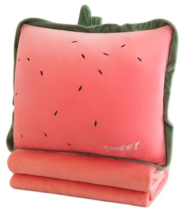 Rikyo 38 cm Plush Fruit Travel Set with Blanket and Pillow, 3 in 1 - Soft Plush Cuddle Pillow with Blanket for Warming Hands, Gift for Children