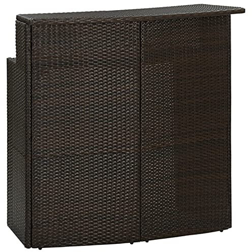 Homgoday Garten Bartisch mit 2 Ablageflächen Gartentisch Balkontisch Terrassentisch Stehtisch Bistrotisch Partytisch Bistrotisch Braun 120x55x110 cm Poly Rattan