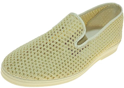 Calzados Romero. Zapatilla Rejilla de Algodón para Hombre Piso de Goma por Inyección Elásticos Laterales. Crema Talla 40