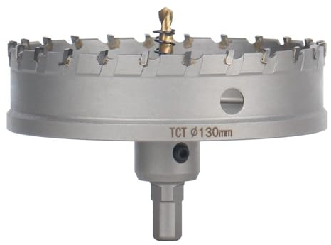 Vearter 130mm Hartmetall Lochsäge, Lochbohrer Bohrer mit Zentrierbohrer, Hartmetallbohrer für Metall, Edelstahl, Baustahl, Aluminium, Kupfer, Eisen, Kunststoff, Glasfaser