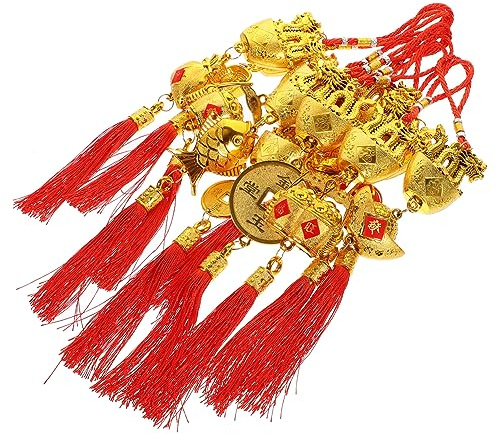 HOMSFOU Anhänger 10 Stück Chinesische Neujahrs-Glücksbringer 2024 Neujahrs-Glücksdrache Mit Barren-Charms Rote Quaste Viel Glück Hängende Dekoration Wanddekoration