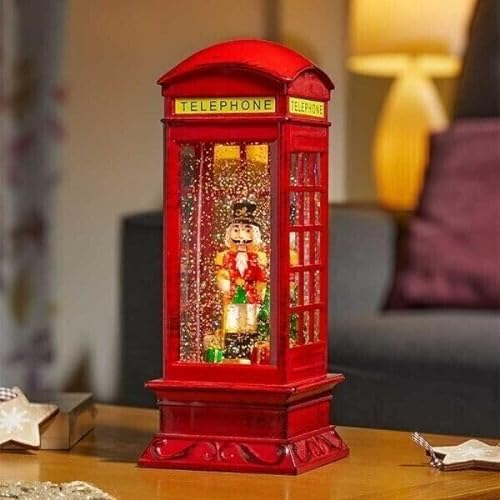 Marco Paul Christmas – Nussknacker-Schneekugel in einer klassischen britischen Telefonzelle, traditionelle Weihnachtsdekoration für den Innenbereich, Fenster, Nussknacker-Dekorationen,