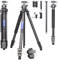 Compact Lightweight Carbon Fiber Tripod with Arca Panoramic 34mm Ball Low ProfileTripod Head Flip Lock Carbon Travel Camera Stand Detachable Monopod for DSLR Digital Camcorder Max Load 44.1lbs/20kg