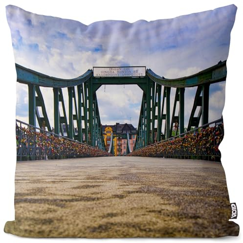 VOID Frankfurt Eisener Steg Kissenbezug Kissenhülle Deko Outdoor Dekoration Garten Dekokissen, Kissen Größe:80 x 80 cm