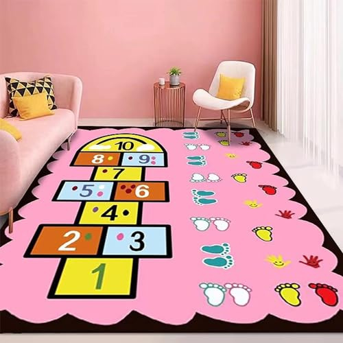 Hüpfspiel Teppich Kinderzimmer MäDchen Jungen,Spiel-Teppich Mit Hüpfkästchen,Hopscotch Rug,Slip Mat Für Kinder Teppich,3D Wohnzimmer Teppich (Color : B, Size : 80 * 120CM)