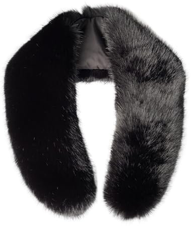 Damen Kunstfell-Kragen-Schal für den Winter, Halswärmer, Schal wie echter Pelz, Größe XL, Schwarz, Large