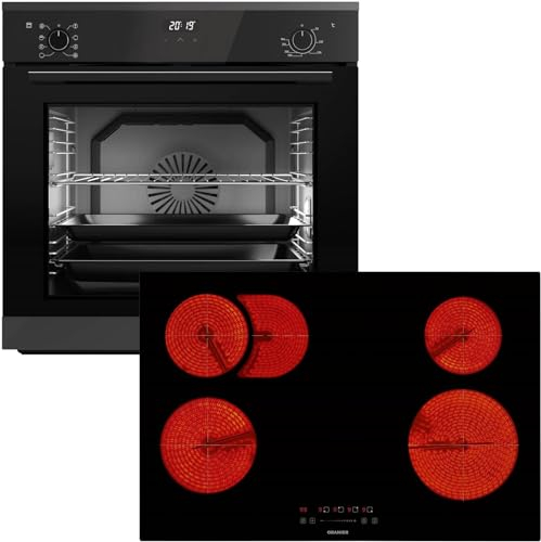 Oranier Backofen Set EBS420 Einbau autark - 9 Funktionen - breites 80 cm Glaskeramik-Kochfeld KFC180 ohne Induktion - 4 Zonen mit Bräterzone