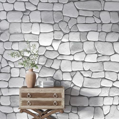 Fchen art Papier peint brique blanche à décoller et à coller - Papier peint autocollant amovible imitation brique texturé - Papier contact béton imperméable en vinyle pour murs, tables et armoires -