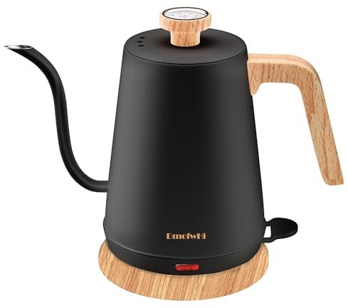 DmofwHi Hervidor Eléctrico de Cuello de Cisne de 1L con Termómetro, 1000W Tetera Electrica de Acero Inoxidable, Apagado Automático, Hervidor de Agua Para Café y Té, Negro