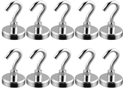 CRLITSIY Magnethaken,25kg Hacken Magnethaken Neodym Magnete Extra Stark 25mm Magnetic Hooks Stanzfrei 10 Stücke Hakenmagnete