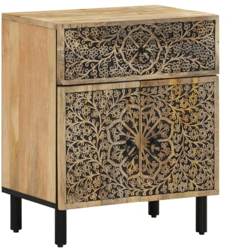 vidaXL Nachttisch, Nachtschrank mit Eisenbeinen, Nachtkommode mit viel Stauraum, Nachtkonsole Nachtkästchen Beistelltisch, Massivholz Mango