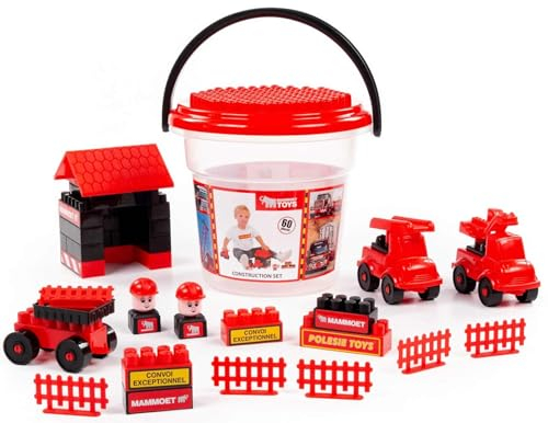 Polesie MAMMOET Bausteine 60-TLG. mit Zubehör Kinder Steckbausteine im Eimer