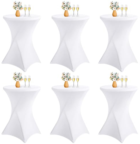 LYAFS 6er-Set Stretch Stehtisch Husse für Bistrotisch Ø 70-75 cm Elegante,Verstärkung im Fußbereich,Stretch-Husse Weiß Hussen für Stehtische und Bistrotische（70×110cm,Weiß）