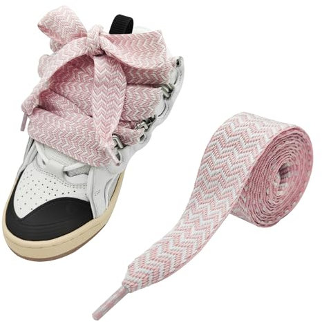 UamGlsob Lacets Gros Extra-Larges 3cm pour Baskets Lanvin, Lacet Plats Géants Colorés Style Chunky Laces (Pink+white,140cm)