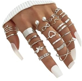 LICHUANUK 22 Stück Boho Gelenk Fingerringe,Stapelbare Midi Ringe Set,Silber Vintage Stapelbarer Ring,Ideal für Geburtstagsfeiern, Abschlussbälle usw