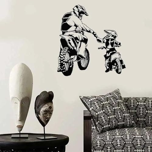MIXUEXUNLU Warme Familie Vater und Sohn Freundschaft Kameradschaft Engagement Motorrad Sport Aufkleber Junge Schlafzimmer Wohnzimmer Familie Kunst Wandaufkleber