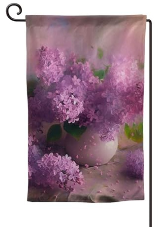 Drapeau de jardin 31,5 x 45,7 cm vertical, double face, fleurs lilas, petits drapeaux de jardin d'été, drapeau de bienvenue de jardin, drapeau décoratif pour extérieur, cour, pelouse, extérieur
