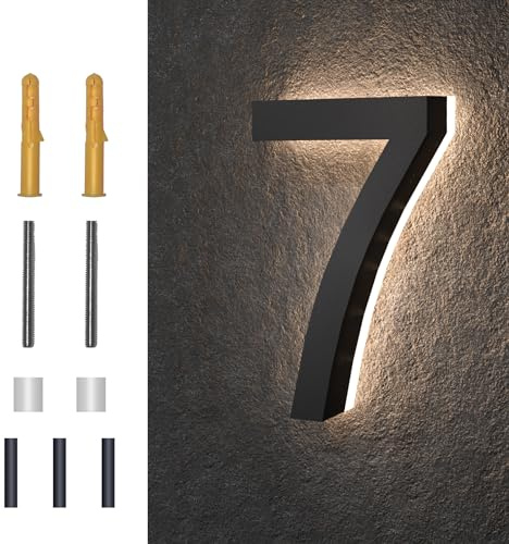 MIDIT 7 Inch Backlit LED House Numbers, Waterproof Stainless Steel, High Transparency Acrylic, LED Illuminated House Address Number, Lighted House Numbers,