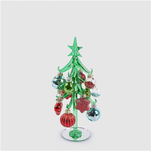 EDG Enzo De Gasperi Albero di natale piccolo, pino verde in vetro con palline D6xH21 cm