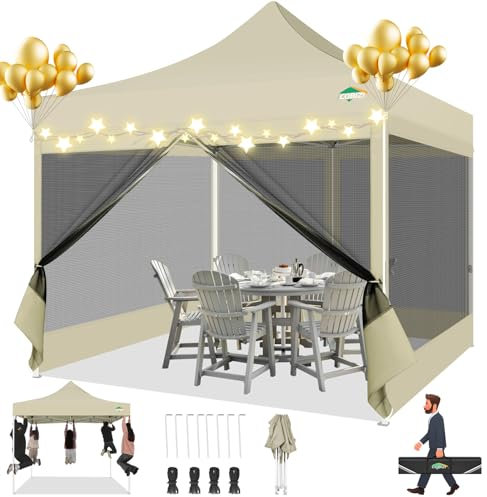 COBIZI 3x3m Tenda a Baldacchino con 4 Pareti Laterali, Resistente Tettoia Pop-up con Zanzariera, Tenda a Schermo Facile per Feste, Matrimonio, Campeggio All'aperto con Borsa, Khaki