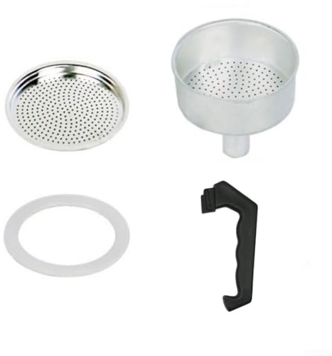 Complete Replacement Parts Kit for Moka Pot Handle, Gasket, Funnel, Filter (12 Cup)