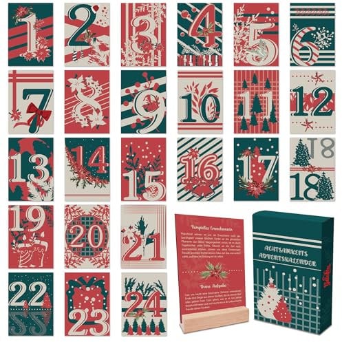 Adventskalender 2024 Frauen mit 24 Achtsamkeitsübungen - Adventskalender Freundin mit Motivationskarten & Ständer - Die Vorweihnachtszeit voll zu genießen - Geschenk für Frauen & Freundin Buchenholz