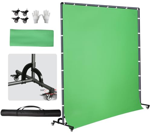 FEIFANTEAM Movable Green Screen Backdrop Stand with Wheels for Studio Portrait Product Photography, Chromakey, Special Effects Shooting, Stage Party Background, Game Live Streaming, Zoom Meetings